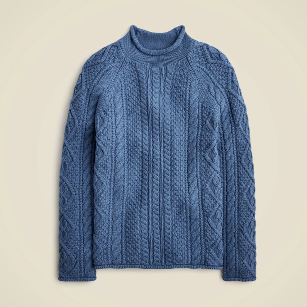 J. Crew Classic Blue Cable Knit Turtleneck